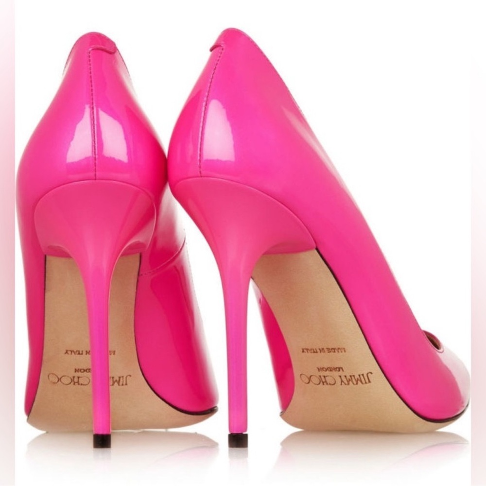 Jimmy Choo Vibrant Pink Patent Leather Pointed-Toe Stilettos - Picture 3 of 10